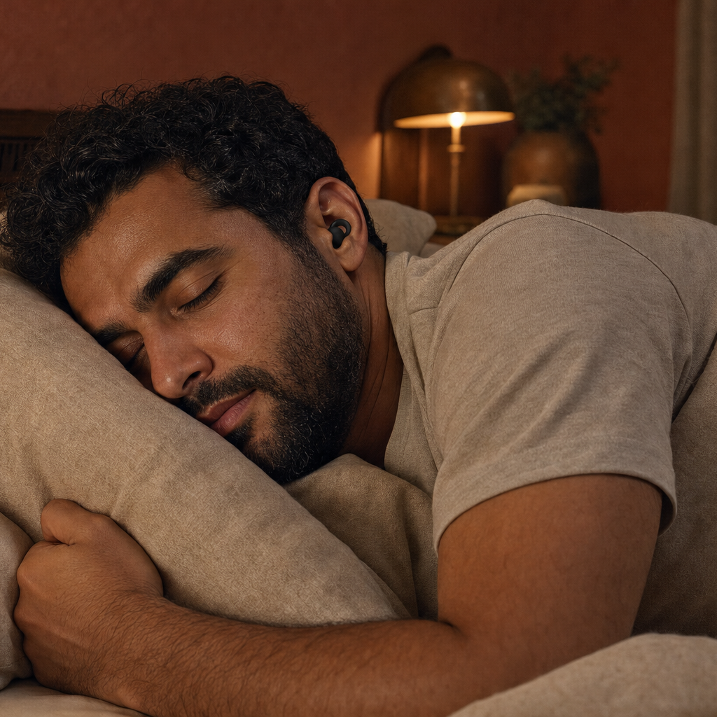 Homme dormant paisiblement avec ses bouchons d'oreille Silens