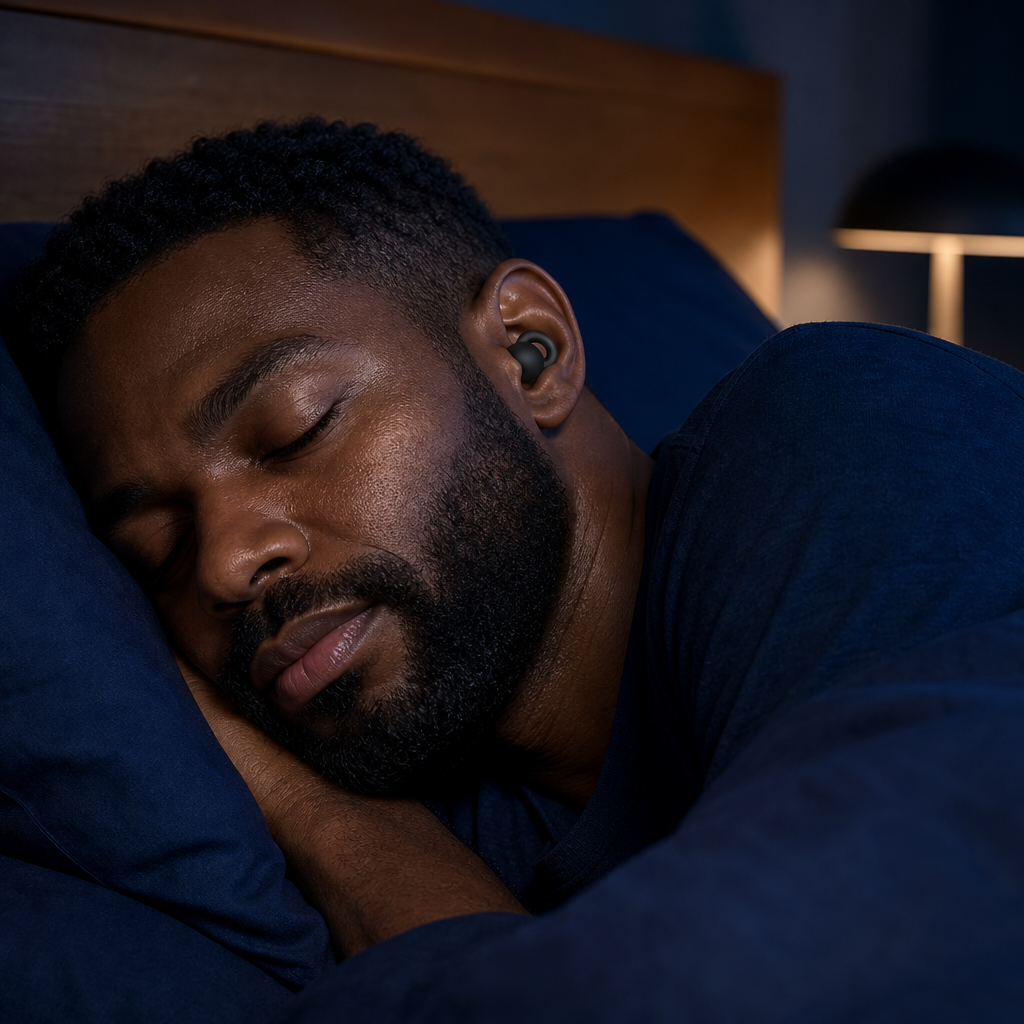 Homme dormant paisiblement avec ses bouchons d'oreille Silens