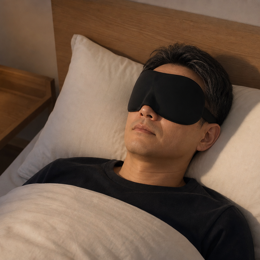 Homme dormant paisiblement avec son masque de nuit Eclipse